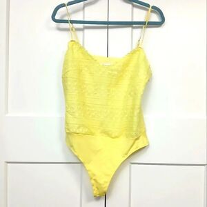 Vibrant Yellow Textured Bodysuit with Spaghetti Straps